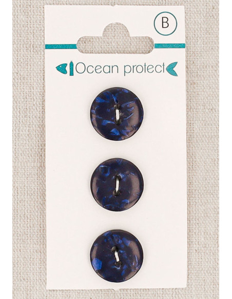 Carte de 3 boutons marine 15 mm 2 trous - Plats