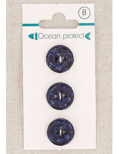 Carte de 3 boutons marine 15 mm 4 trous - Bord roulotté