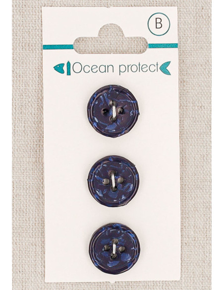 Carte de 3 boutons marine 15 mm 4 trous - Bord roulotté