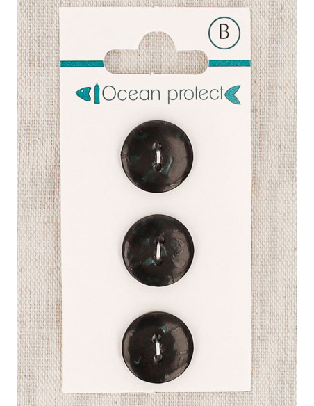 Carte de 3 boutons noirs 15 mm 2 trous - Plats