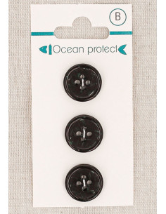 Carte de 3 boutons noirs 15 mm 4 trous - Bord roulotté
