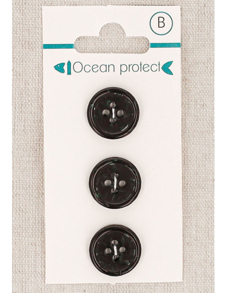 Carte de 3 boutons noirs 15 mm 4 trous - Bord roulotté