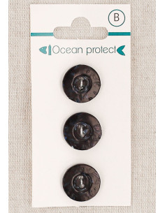 Carte de 3 boutons noirs 15 mm 2 trous - Bordure