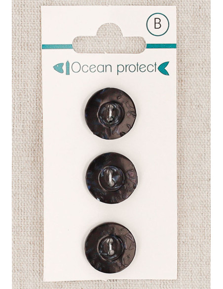 Carte de 3 boutons noirs 15 mm 2 trous - Bordure
