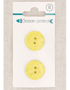 Carte de 2 boutons jaunes 18 mm 2 trous - Plats