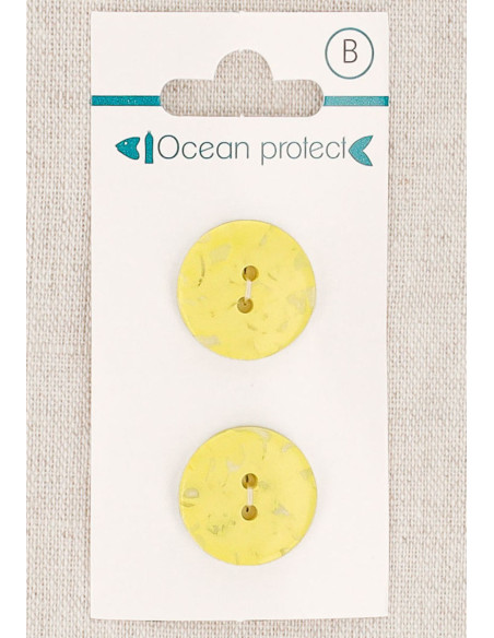 Carte de 2 boutons jaunes 18 mm 2 trous - Plats