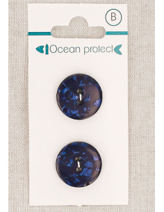 Carte de 2 boutons marine 18 mm 2 trous - Plats