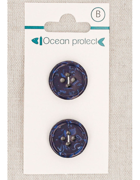 Carte de 2 boutons marine 18 mm 4 trous - Bord roulotté
