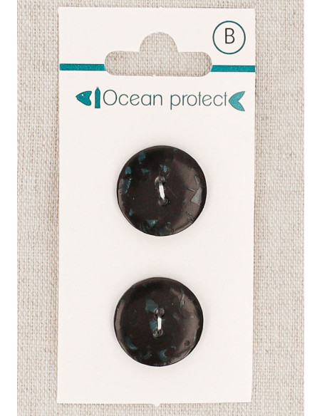 Carte de 2 boutons noirs 18 mm 2 trous - Plats