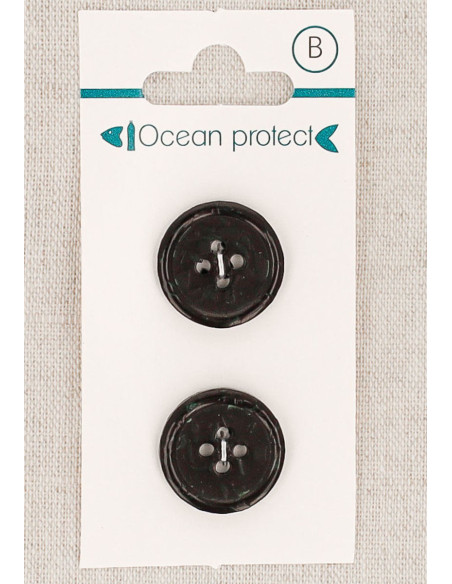 Carte de 2 boutons noirs 18 mm 4 trous - Bord roulotté