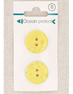 Carte de 2 boutons jaunes 20 mm 2 trous - Plats