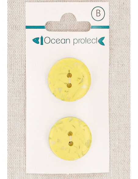 Carte de 2 boutons jaunes 20 mm 2 trous - Plats