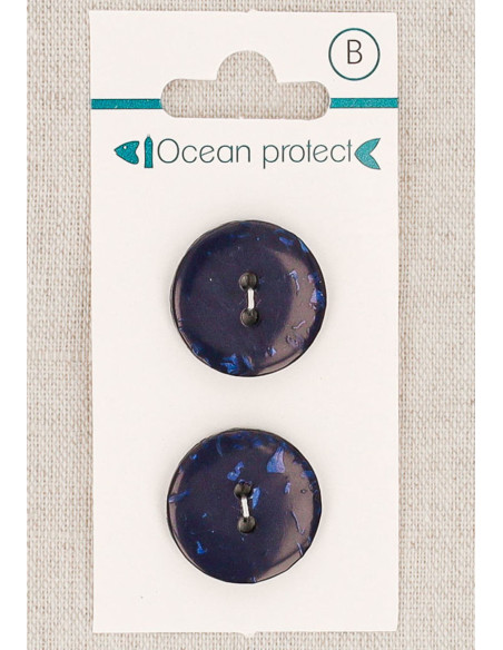 Carte de 2 boutons marine 20 mm 2 trous - Plats