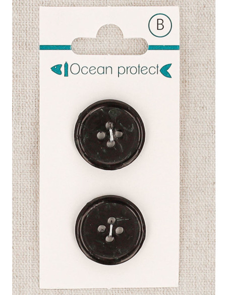 Carte de 2 boutons noirs 20 mm 4 trous - Bord roulotté