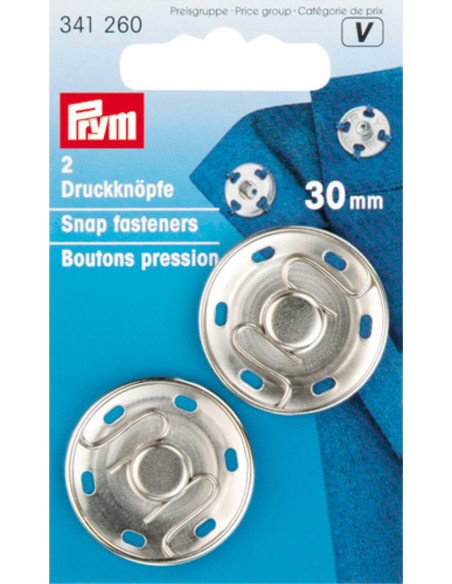 Boutons pression à coudre 30 mm - Argent