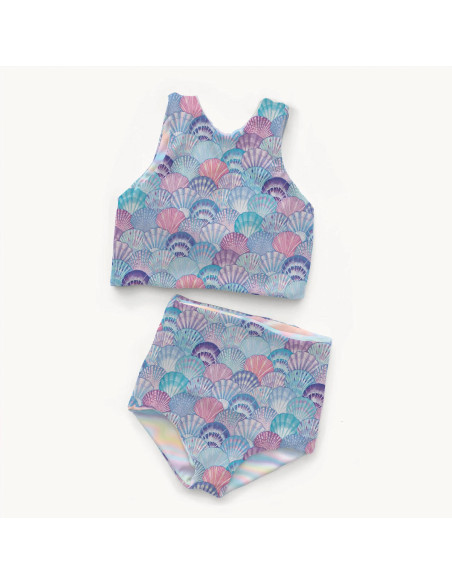Tissu lycra maillot de bain - Coquillage bleu
