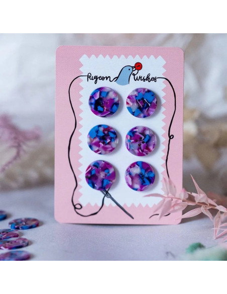 Carte de 6 boutons en biorésine 25 mm 4 trous - Lucid