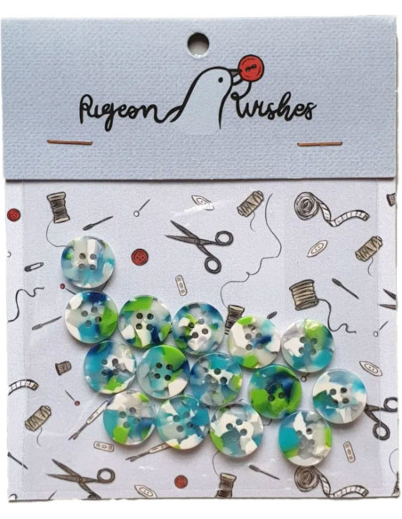 Paquet de 15 boutons en biorésine 15 mm 4 trous - April Showers