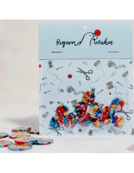 Paquet de 15 boutons en biorésine 15 mm 4 trous - Kaleidoscope