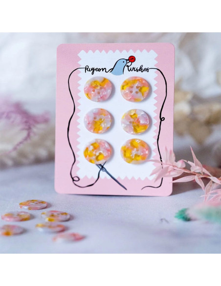 Carte de 6 boutons en biorésine 25 mm 4 trous - Fanciful