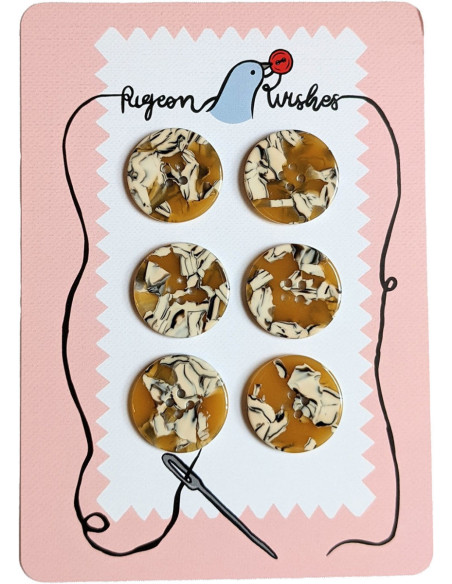 Carte de 6 boutons en biorésine 25 mm 4 trous - Savanna