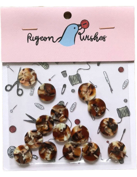 Paquet de 15 boutons en biorésine 15 mm 4 trous - Chai Latte