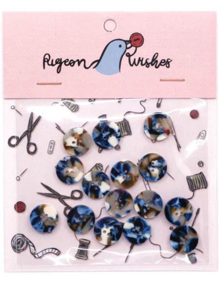 Paquet de 15 boutons en biorésine 15 mm 4 trous - Roswell