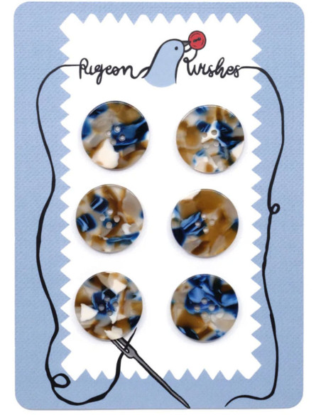 Carte de 6 boutons en biorésine 25 mm 4 trous - Roswell