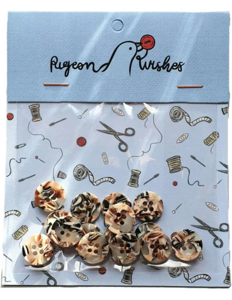 Paquet de 15 boutons en biorésine 15 mm 4 trous - Granite
