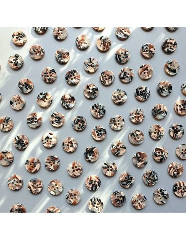 Paquet de 15 boutons en biorésine 15 mm 4 trous - Granite