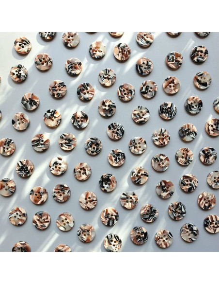 Paquet de 15 boutons en biorésine 15 mm 4 trous - Granite