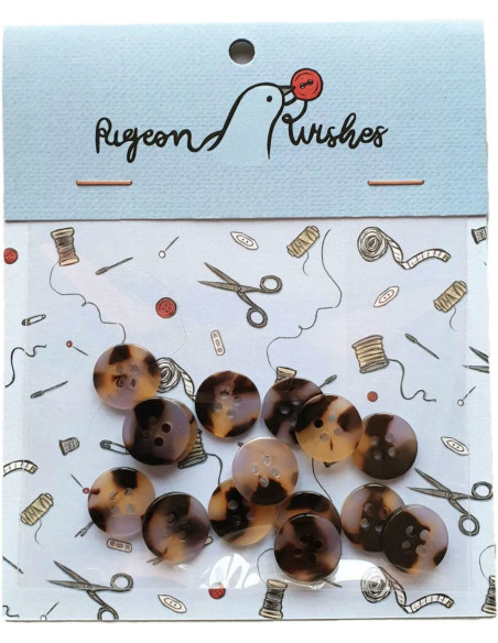 Paquet de 15 boutons en biorésine 15 mm 4 trous - Beguiled