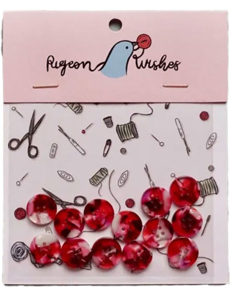 Paquet de 15 boutons en biorésine 15 mm 4 trous - Cherry Bomb