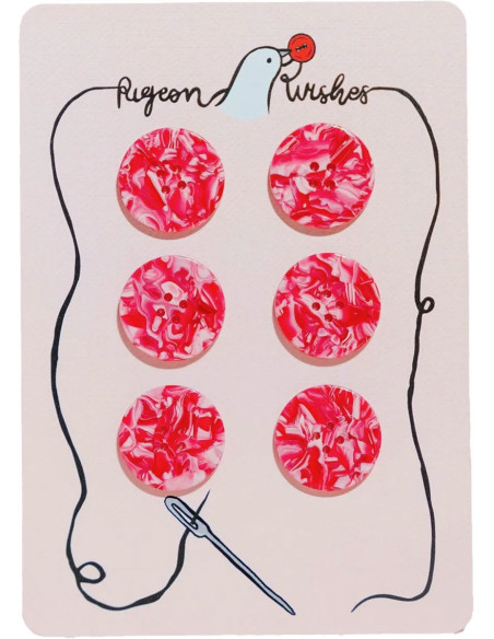 Carte de 6 boutons en biorésine 25 mm 4 trous - Barbiecore