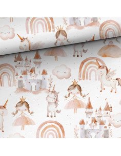 Tissu coton premium - Princesse et licorne