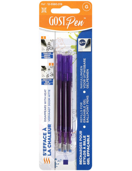 Set de 3 recharges pour stylos à bille effaçables à la chaleur - Violet