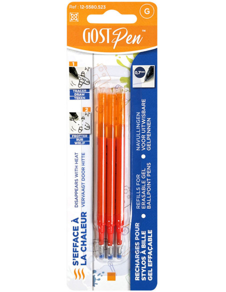 Set de 3 recharges pour stylos à bille effaçables à la chaleur - Orange