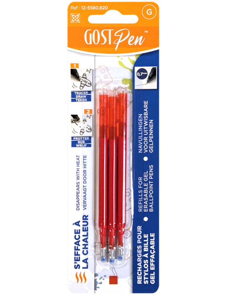 Set de 3 recharges pour stylos à bille effaçables à la chaleur - Rouge
