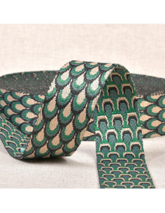 Sangle motif paon - Vert kaki
