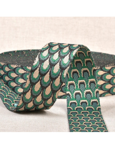 Sangle motif paon - Vert kaki