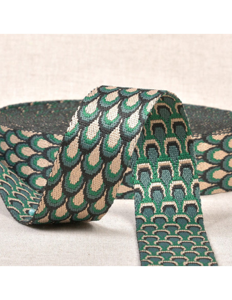 Sangle motif paon - Vert kaki