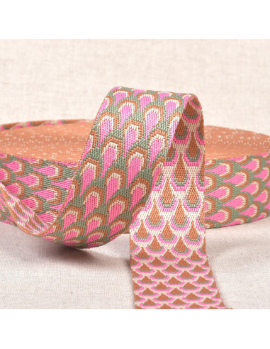Sangle motif paon - Framboise