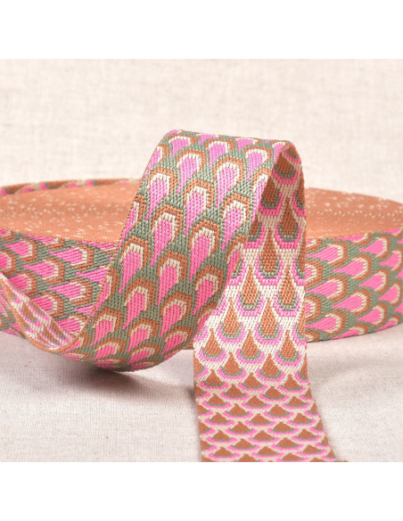 Sangle motif paon - Framboise
