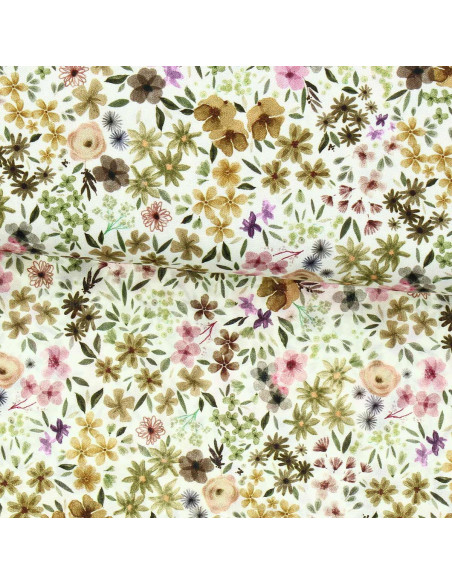 Tissu viscose fantaisie - Romane naturel et lilas
