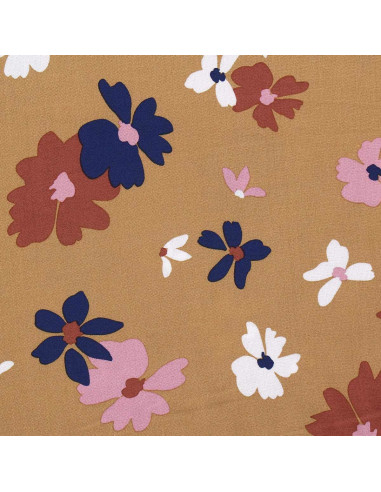 Tissu viscose fantaisie - Aidina camel et bleu
