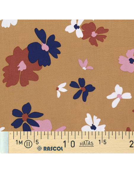 Tissu viscose fantaisie - Aidina camel et bleu