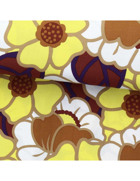 Tissu viscose fantaisie - Clemone écru et jaune