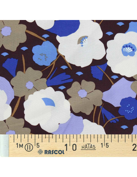 Tissu viscose fantaisie - Georgina cacao et bleu