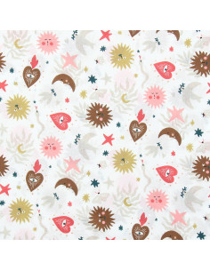 Tissu popeline de coton - Mystia blanc et corail 2