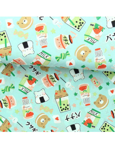 Tissu popeline de coton - Moumo vert et rouge